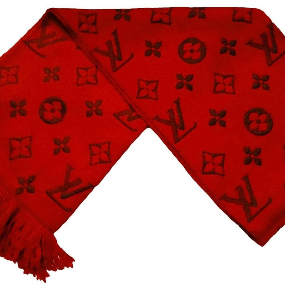 LOUIS VUITTON LV Classic Luxury Vintage Hot Red Monogram Scarf Scarves - Picture 2 of 8
